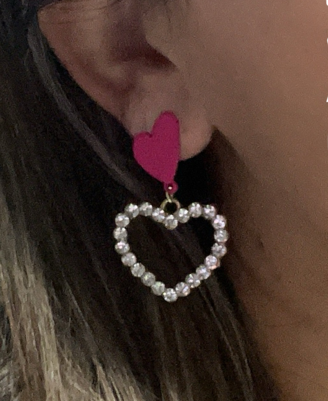 Aros Colgante Corazón con brillos