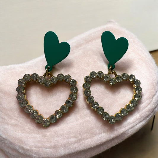 Aros Colgante Corazón con brillos